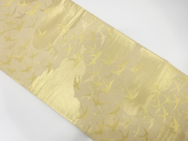 JAPANESE KIMONO / ANTIQUE FUKURO OBI / SILK / WOVEN CLOUD & CRANES